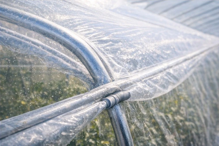 Double poly greenhouse cover showing inflated air layer between two films