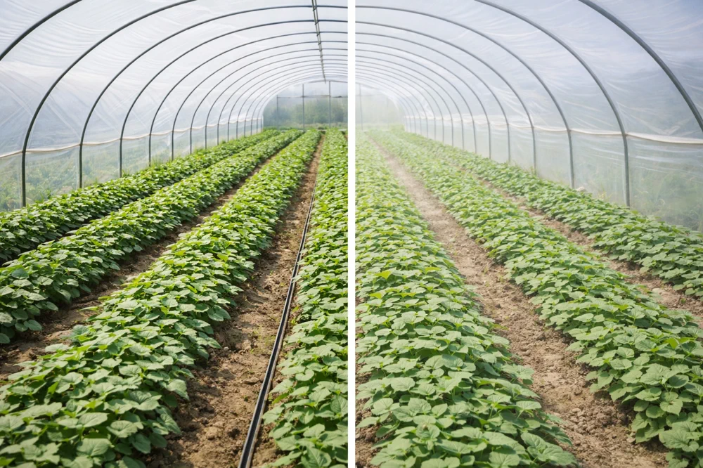 Side-by-side interior comparison photo illustrating direct vs diffused lighting conditions