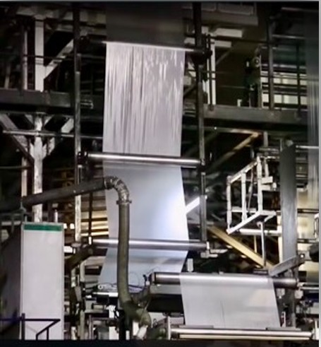 Blown film stretched folded and rolled